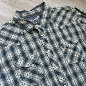 Wrangler Retro Premium Shirt Mens 2XL XXL Green/White Western‎ Pearl Snap Long